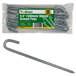 YARDMAN Ground Pegs – 12-pcs 9.5" Ribbed Tent Pegs – 8.5mm Thick Torr Steel - Picture 1 of 5