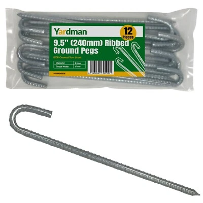 Yardman Bodenstifte - 12 Stck. 9,5 Zoll gerippte Zeltstifte - 8,5 mm dicker Torr Stahl