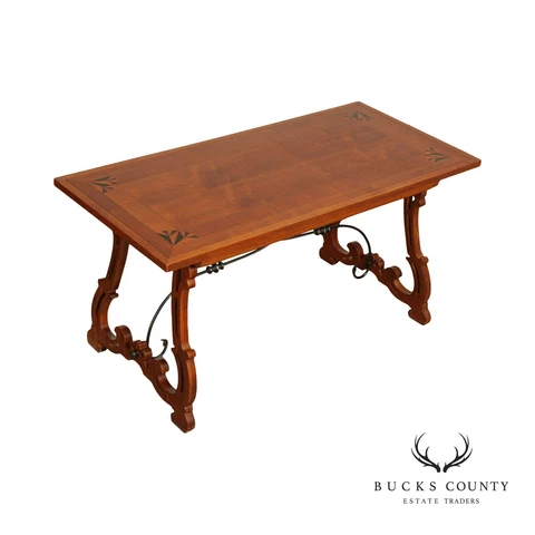 Baker Furniture Spanish Baroque Style Walnut Trestle Library Table Desk Cover