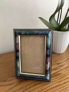 Vintage Picture Frame Marbled Green Floral 4 X 6 Velvet Backing - Picture 1 of 3