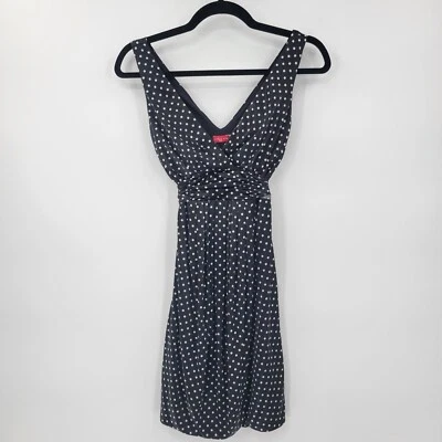 Ruby Rox Juniors S Rockabilly Pin-Up Polka-Dot V Neck Tie Ruched Waist FLAWED - Image 1 of 4