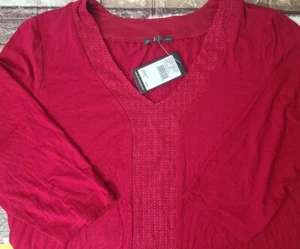 Adrianna Papell Damen scharlachrot 3/4 Ärmel bestickt Top Größe 2XL neu mit Etikett - Bild 1 von 12