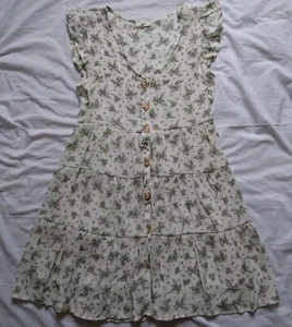 Mine Button Down Green Floral Dress Cottagecore Boho Tiered Womens Size M - Picture 1 of 12