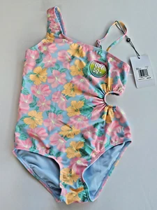 Hurley Big Girl's 8 Swimsuit 1 Pc Blue Pink Orange Floral Swim Beach NWT - Picture 1 of 2