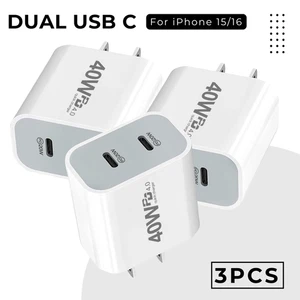 40W Dual USB C Fast Charge Block PD Type C Cube For 17 16 15 14 13 12 11 Pro Max - Picture 1 of 11