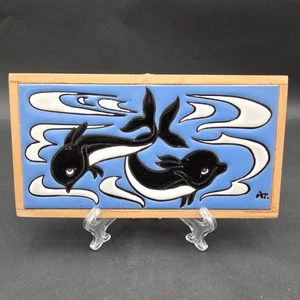 Angelo Tsakirakis Art Tile Orcas Killer Whale Handmade Framed 8x5 - Picture 1 of 7