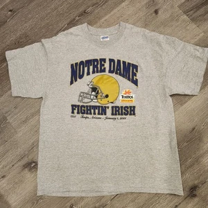 Vintage 2001 Notre Dame Fighting Irish Tostitos Fiesta Bowl T-Shirt Gray Size XL - Picture 1 of 11