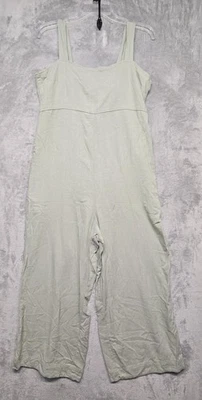 Piazza Italia 连身裤女式 XL 码鼠尾草亚麻粘纤缩褶宽腿口袋 — 第 1/4 张图片