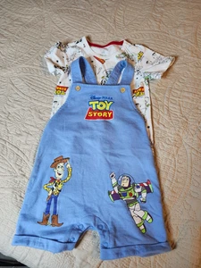 Disney Pixar Toy Story woody and buzz short overalls blue with shirt. 24 months - Picture 1 of 11