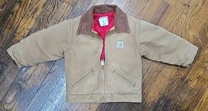 Vintage Carhartt Detroit Canvas Y04 BRN Jacket Red Quilted Lining Youth Size 4 - Picture 1 of 5