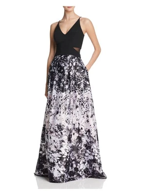 AQUA Womens Black Lace Floral Sleeveless V Neck Full-Length Formal Dress 2 - Image 1 of 4