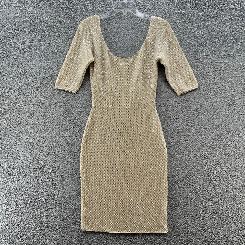 VTG Gene Shellys Dress Small Sequin Beaded Champagne Cocktail 60s Sweater Sheath - Image 1 of 4