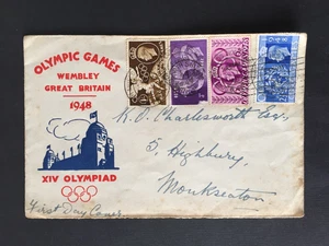T GB 1948 OLYMPICS SET FDC COVER NORTH SHIELDS FDC PMK TO MONKSEATON - Picture 1 of 2