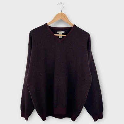 Cutter & Buck Men’s Wool V-Neck Sweater Maroon Texture Tight Knit Size Large - Image 1 of 4