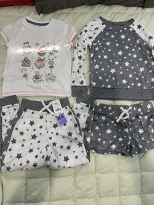 BCBG Girls 4PC Sleep Set -Pants, Sweater, T-Shirt,Shorts(Pink/Black/White XS)NWT - Picture 1 of 11
