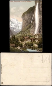 Lauterbrunnen Panorama-Ansicht mit Staubbach, Wasserfall Waterfall 1910 - Picture 1 of 3