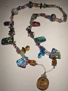 Collar de cuentas artesanal de vidrio dicroico único en su tipo pesado grueso arte popular - Imagen 1 de 19