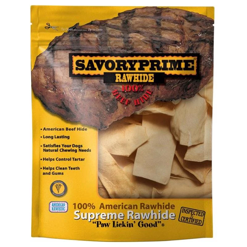 Savory Prime 46 Low Fat Cholesterol Free Natural Rawhide Chips 1 lbs. for Dogs - Image 1 of 1