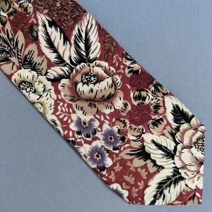 Robert Talbott Studio tie Hand Sewn Floral Red Beige - Picture 1 of 7