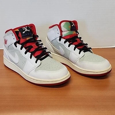 Air Jordan 1 Mid 'Hare' Talla 5Y Bugs Bunny Blanco/Rojo/Gris 719554-123 Foto 1 de 4