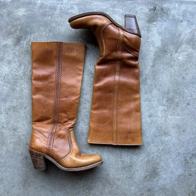 Botas hasta la rodilla vintage de cuero occidental Dexter años 70 talla 7M Foto 1 de 4