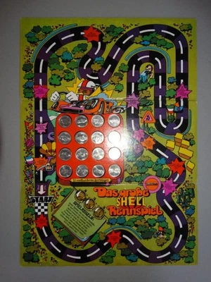 Das große Shell Rennspiel - Brettspiel mit 16 Münzen Reklame Tankstelle - 1970 - Bild 1 von 4