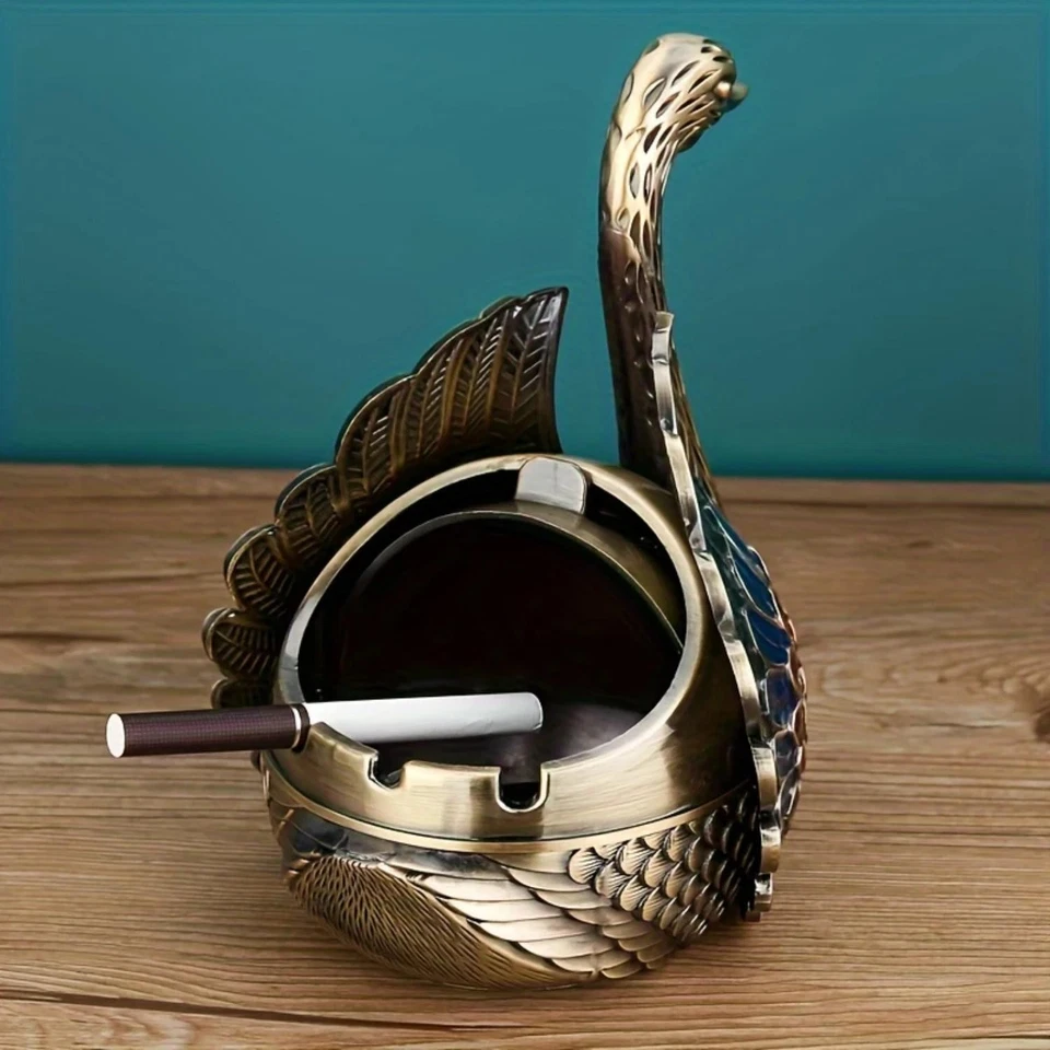 Elegante Cenicero Redondo de Aleación de Zinc en Forma de Cisne con Tapa - Sin Humo, Decorativo, a Foto 1 de 4