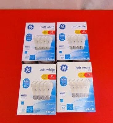 GE Soft White LED A19 Light Bulbs Dimmable 60WLot of 12 - Image 1 of 4