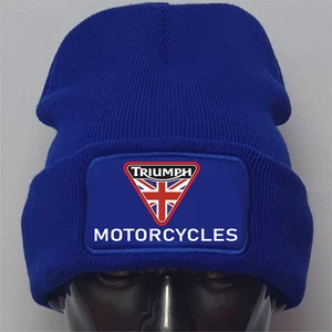 Retro Classic Triumph Tri-angular Biker Logo Motorcycle Premium Quality Beanie - Picture 1 of 10