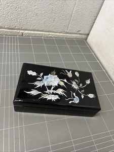 VINTAGE JEWELLERY BOX PEARL SHELL INLAY TRINKET RETRO - Imagen 1 de 4