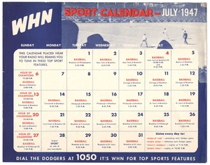orig. 1947 (July) WHN Brooklyn Dodgers Sport Calendar JACKIE ROBINSON Pictured!! - Picture 1 of 2