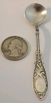 Arabesque by Whiting Sterling Silver Master Salt Spoon 3 1/2" Griffon Dragon - Image 1 of 4