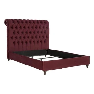 Coaster Devon Tufted Upholstered Fabric Queen Panel Bed in Wine Red - Picture 1 of 8