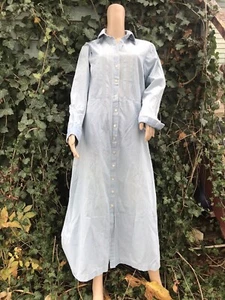 Vtg. 90s Eddie Bauer Embroidered Denim Button Down Modest Maxi Dress M Prairie - Picture 1 of 15