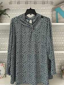 CATO Women’s 26/28W Longsleeve Tunic Geometric Pattern Teardrop Keyhole Neck (G) - Picture 1 of 13