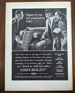 1938 Vintage chevrolet automobile print ad. pre World War ll vehicle - Picture 1 of 1