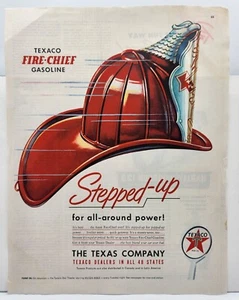 Texaco Gasoline Fire-Chief Fire Fighters Hat Gas & Oil Magazine Ad Print C8 - Picture 1 of 2