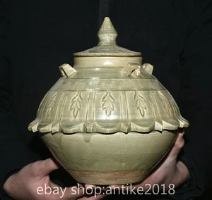 9.6" Rare Old Chinese Yue Kiln Porcelain Dynasty Palace Wine Lid Tank Pot - Picture 1 of 13