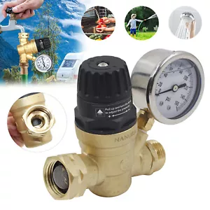 DN20 3/4"Adjustable Water Pressure Reducing Regulator Valves with Gauge Brass - Picture 1 of 12