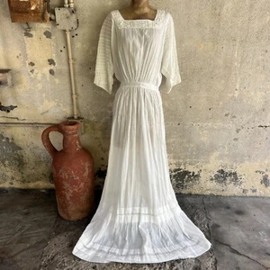 Antique Edwardian White Cotton Embroidered Tea Dress Lace Bridal Wedding Vintage - Picture 1 of 24