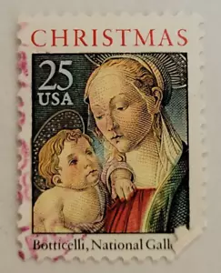 US-Briefmarke ~ Weihnachten/Madonna & Kind ~ 25¢ verschickt/gebraucht ~ um 1988 - 03 - Bild 1 von 6