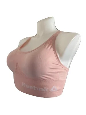 NUEVO SIN ETIQUETAS - SUJETADOR DEPORTIVO REEBOK, LOGOTIPO, COPAS EXTRAÍBLES, ELÁSTICO, BAJO IMPACTO, XL, COLOR RUBOR Foto 1 de 4