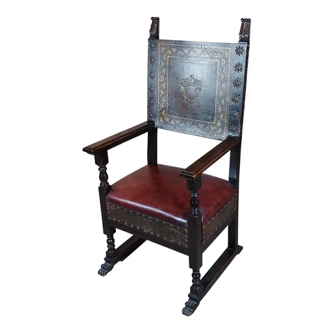 Spanish Renaissance Carved & Embossed Leather Side Chair Cover