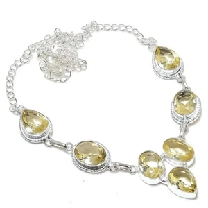 Lemon Quartz Gemstone Handmade 925 Sterling Silver Jewelry Necklace Size 18" - Picture 1 of 1