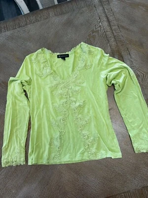 INC Verde Encaje Cuello en V Mangas Largas Tejido Top Grande Axila a Axila 19” Foto 1 de 4