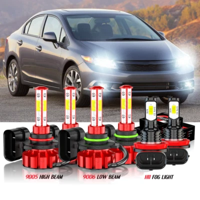 For Honda Civic Sedan 4-Door 1.8L 2006-2015 LED Headlight Fog Light Bulb Kit COB - Image 1 of 4