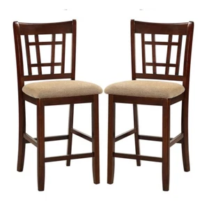 Set of 2 Fabric and Solid Wood + CUSHION Counter Height Chair Dark Brown Finish - Picture 1 of 1