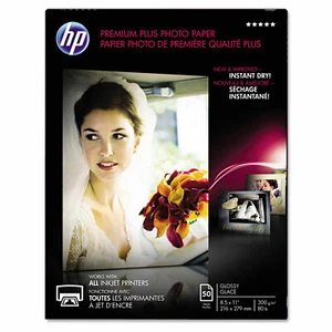 HP Premium Plus Fotopapier 80 lbs. Glänzend 8-1/2 x 11 50 Blatt/Pack CR664A - Bild 1 von 2