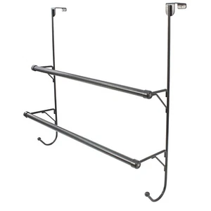 Over The Door 2 Tier Towel Drying Organizer Storage Rack Bathroom Holder Hanger - Picture 1 of 3