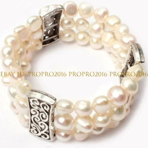 3 Rows 8-9mm Multicolor Freshwater Baroque Pearl Stretch Bangle Bracelet 7.5'' - Picture 1 of 13